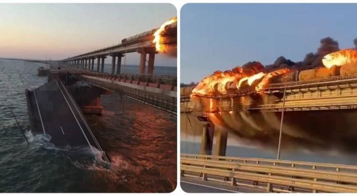 اندلاع حريق إثر انفجار ضخم على جسر شبه جزيرة القرم