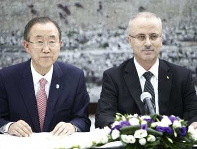 الحمد الله وكي مون يؤكدان أن دولاب إعمار غزة بدأ بالدوران