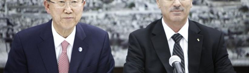 الحمد الله وكي مون يؤكدان أن دولاب إعمار غزة بدأ بالدوران