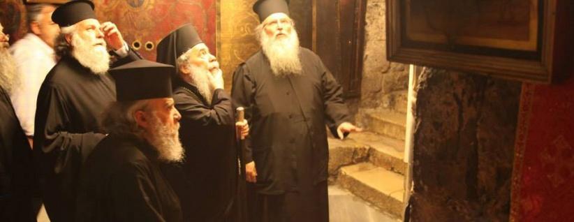 بالصور: غبطة البطريرك ثيوفيلوس الثالث بطريرك يتفقد كنيسة المهد بعد الحادث