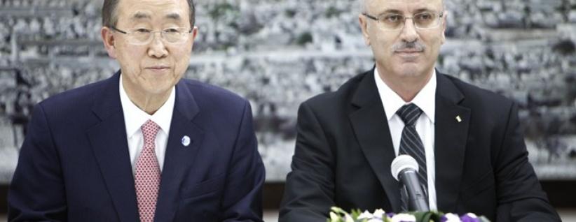 الحمد الله وكي مون يؤكدان أن دولاب إعمار غزة بدأ بالدوران