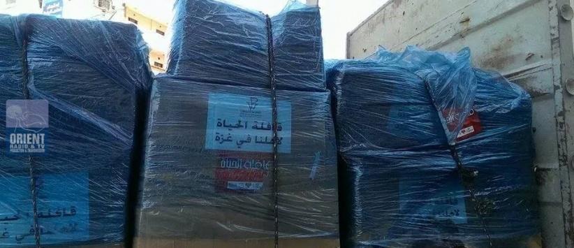 بالصور : وصول قافلة الحياة 2 الى مقر جمعية الشبان المسيحية في غزة
