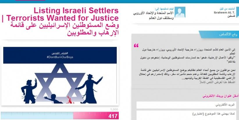 حملة الكترونية تهدف لوضع المستوطنين على قائمة الإرهاب