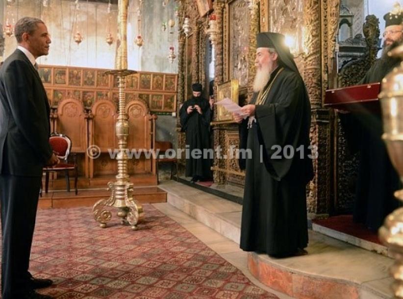 ماهو مضمون الرسالة التي سُلمت لاوباما داخل كنيسة المهد؟