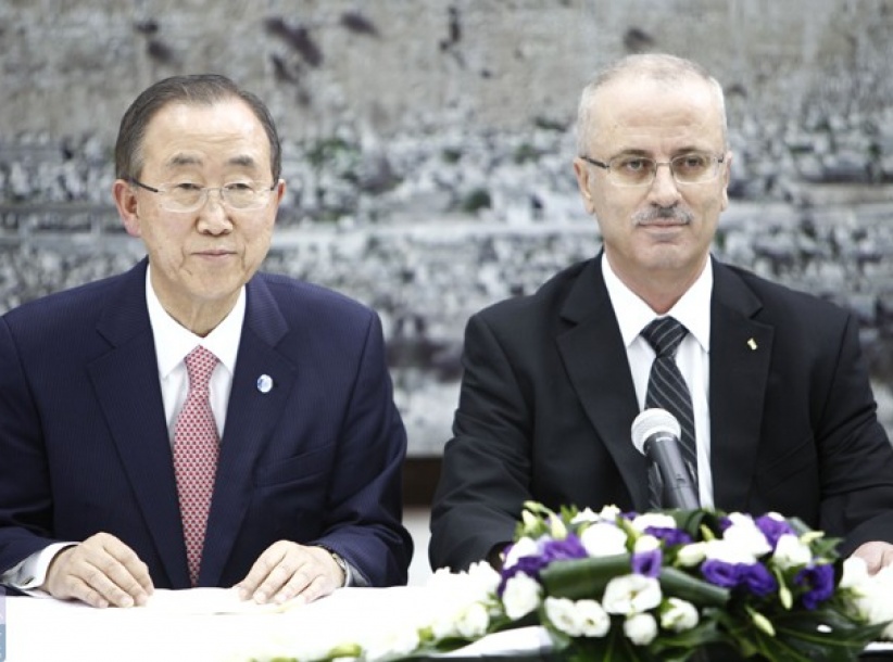 الحمد الله وكي مون يؤكدان أن دولاب إعمار غزة بدأ بالدوران