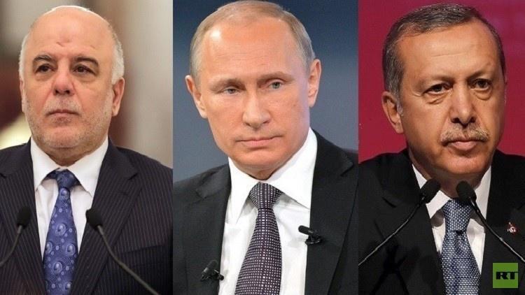بوتين يبحث هاتفيا مع أردوغان والعبادي الوضع في سوريا وعملية الموصل