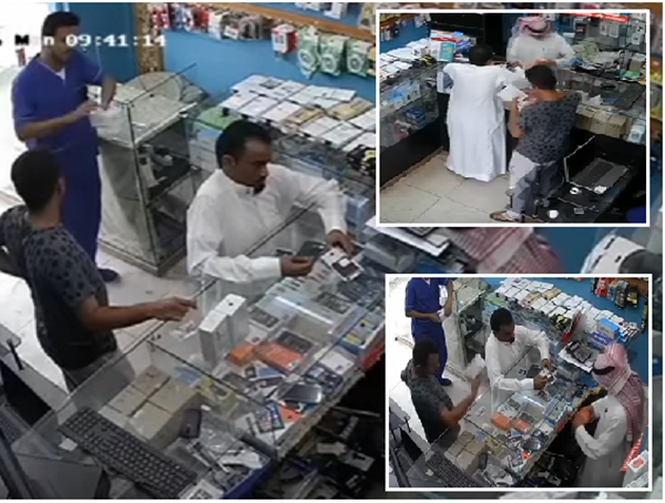 فيديو- القبض على مواطن سرق جوالين بطريقة غريبة أمام أعين البائع بجازان