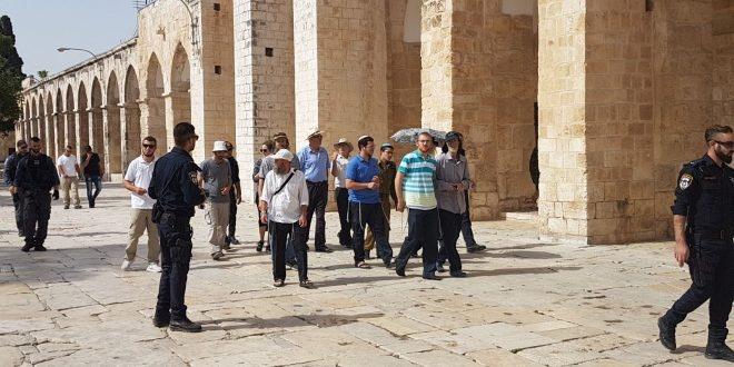 مستوطنون يقتحمون باحات المسجد الاقصى بحراسة مشددة من شرطة الاحتلال