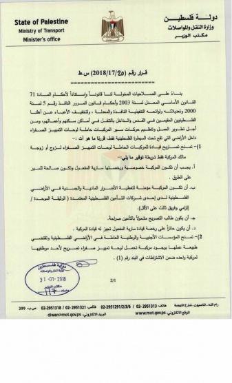 وزارة المواصلات تصدر قراراً السماح لحملة الهويات الفلسطينية المتزوجين من القدس قيادة مركبات تحمل لوحات تسجيل إسرائيلية