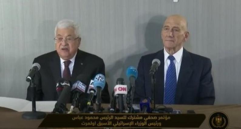 خلال مؤتمر صحفي مع أولمرت.. الرئيس: المفاوضات التي جرت أثناء حكومة أولمرت كانت قريبة من الوصول لحل