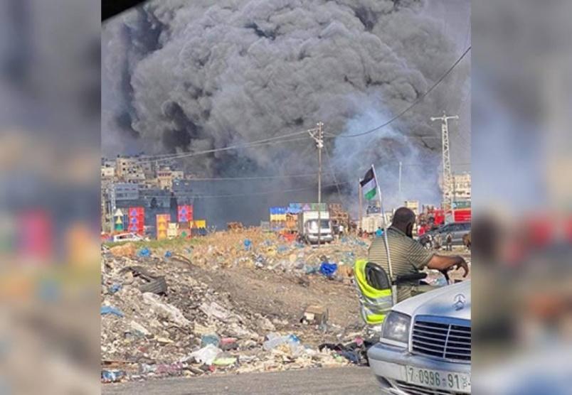 حريق كبير في سوق الخضار المركزي بنابلس