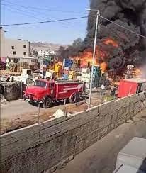 حريق في سوق الخضار المركزي بالخليل